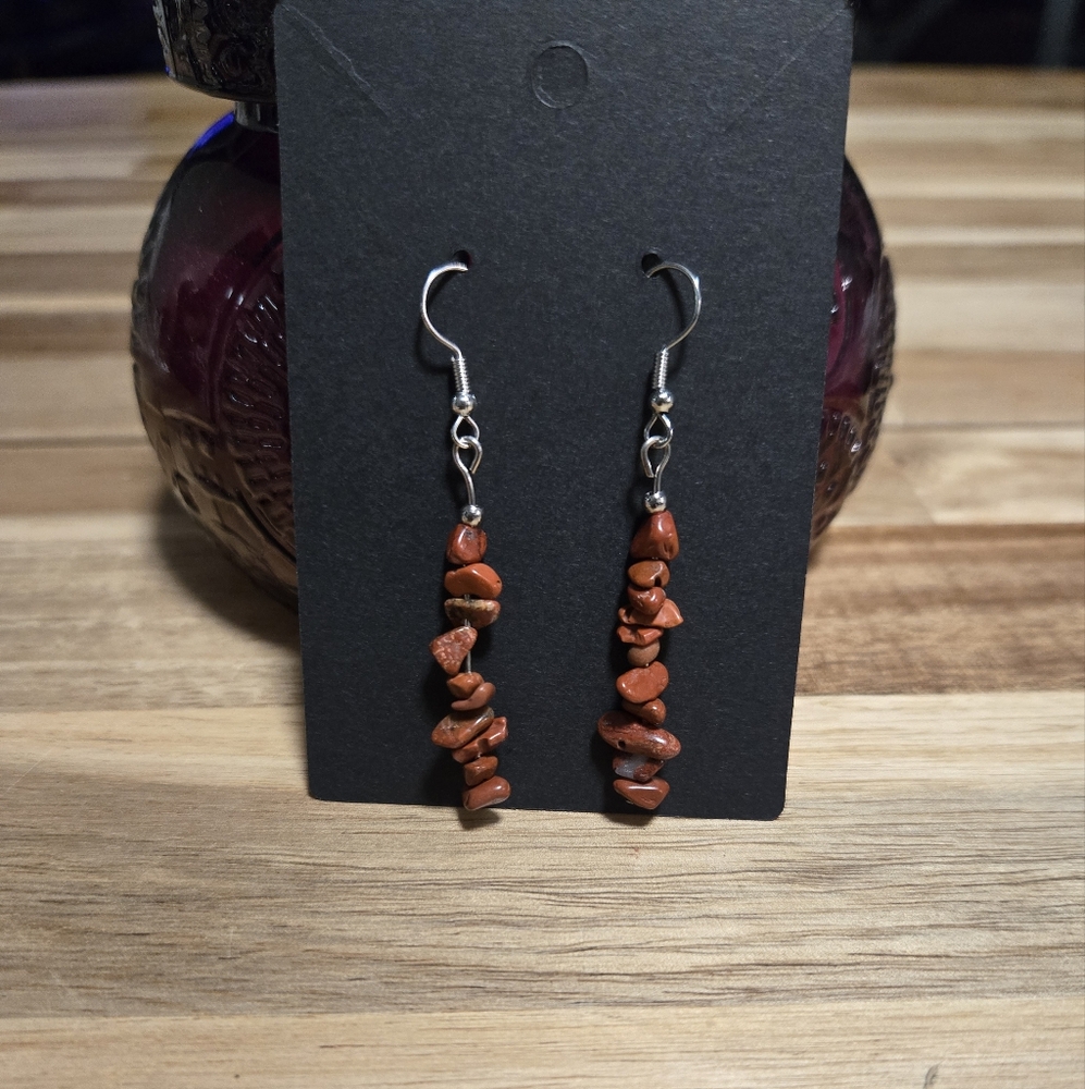 Natural Red Jasper Dangle Earrings Chakras Healing Stone Crystals - Picture 2 of 2